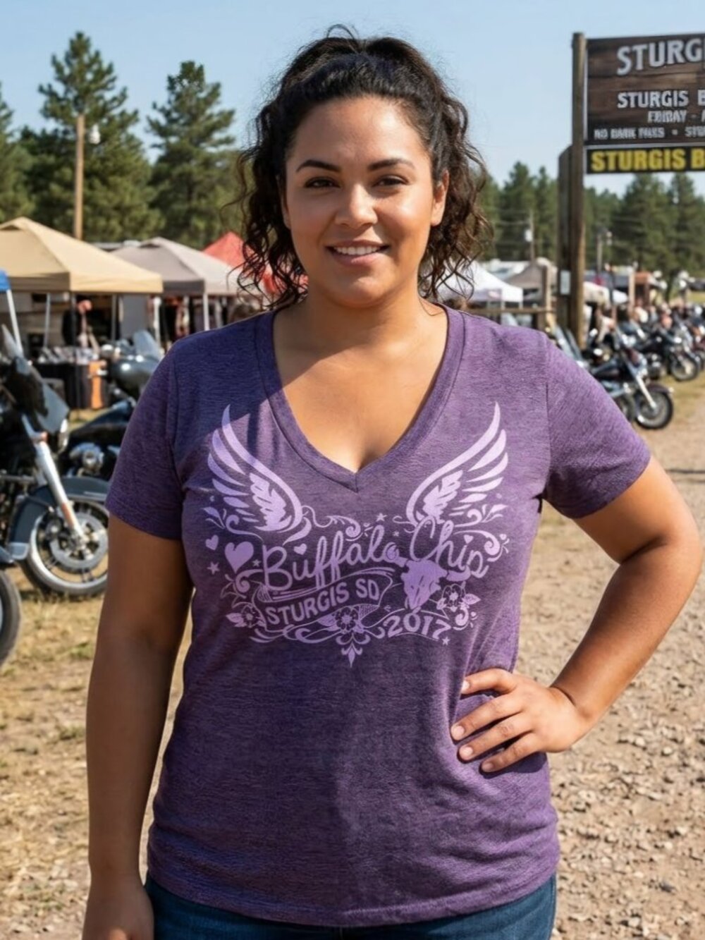 Hot Leathers Buffalo Chip Sturgis 2017 Biker V-Neck Graphic T-Shirt Size XL